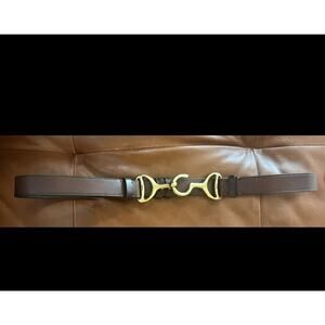 Ralph Lauren Brown Leather Horsebit Gold Hook Belt L/XL